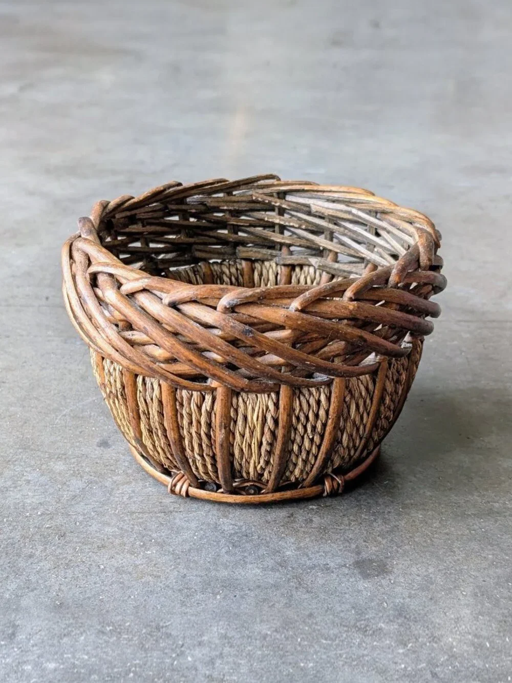 Vintage Brown Wicker Straw Basket Planters Set of Two